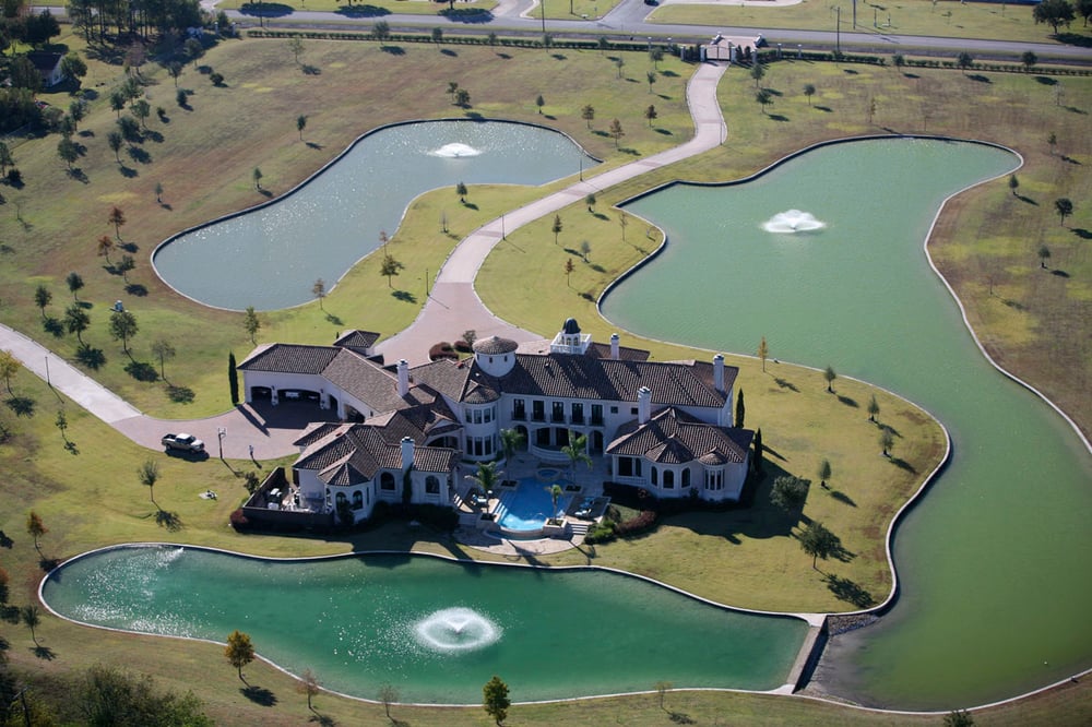 aerial view of custom home land