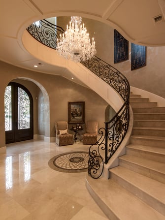 lakeside luxe staircase and foyer