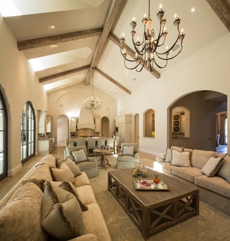 memorial manor living room with high ceilings