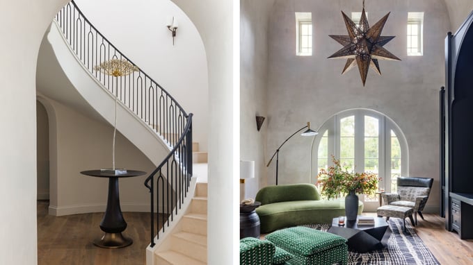 Luxury sitting room with arched windows, layered lighting, designer furnishings, and thoughtful electrical planning.