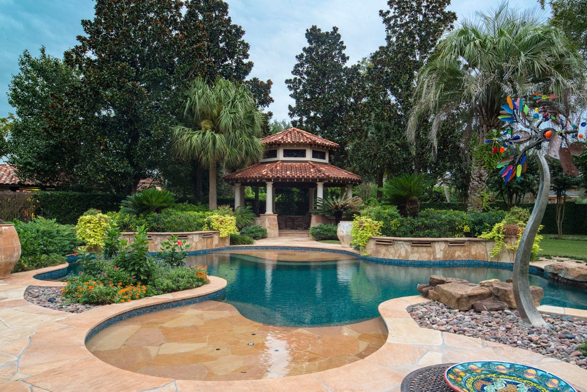 italianate mediterranean back yard pool