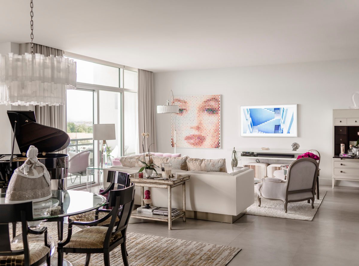 art collector condo living room
