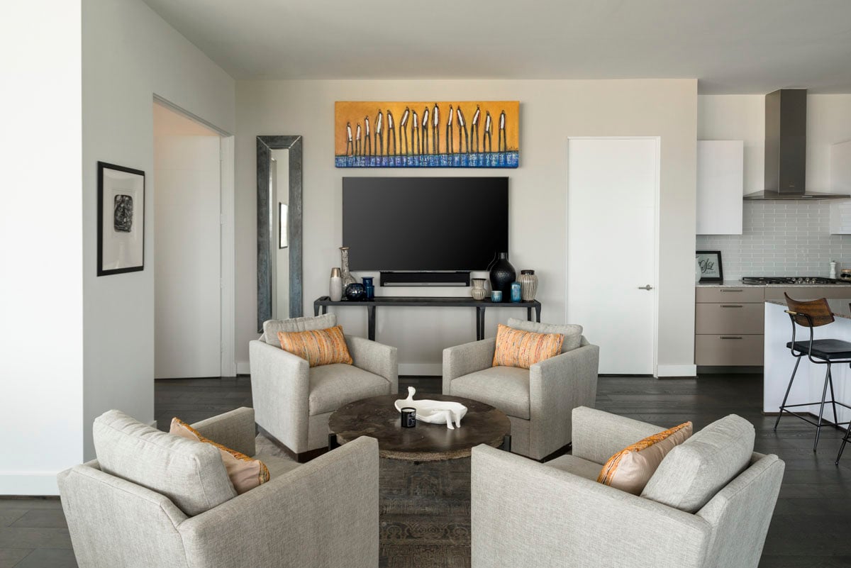 condo transitional custom tv room