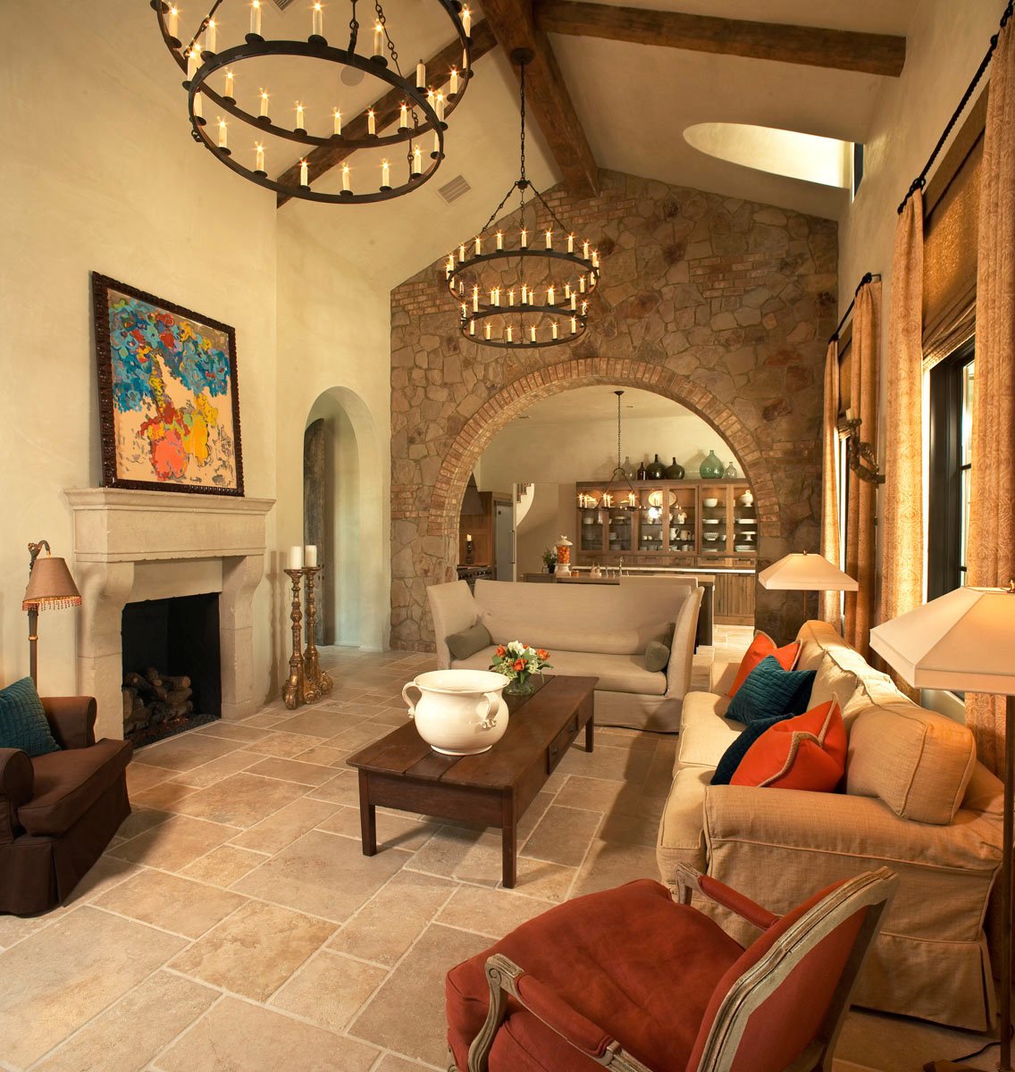 custom tuscan villa living room