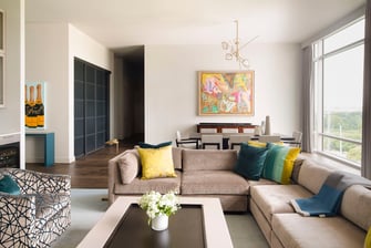 warm modern custom condo living room
