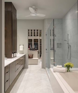 warm modern custom condo bathroom