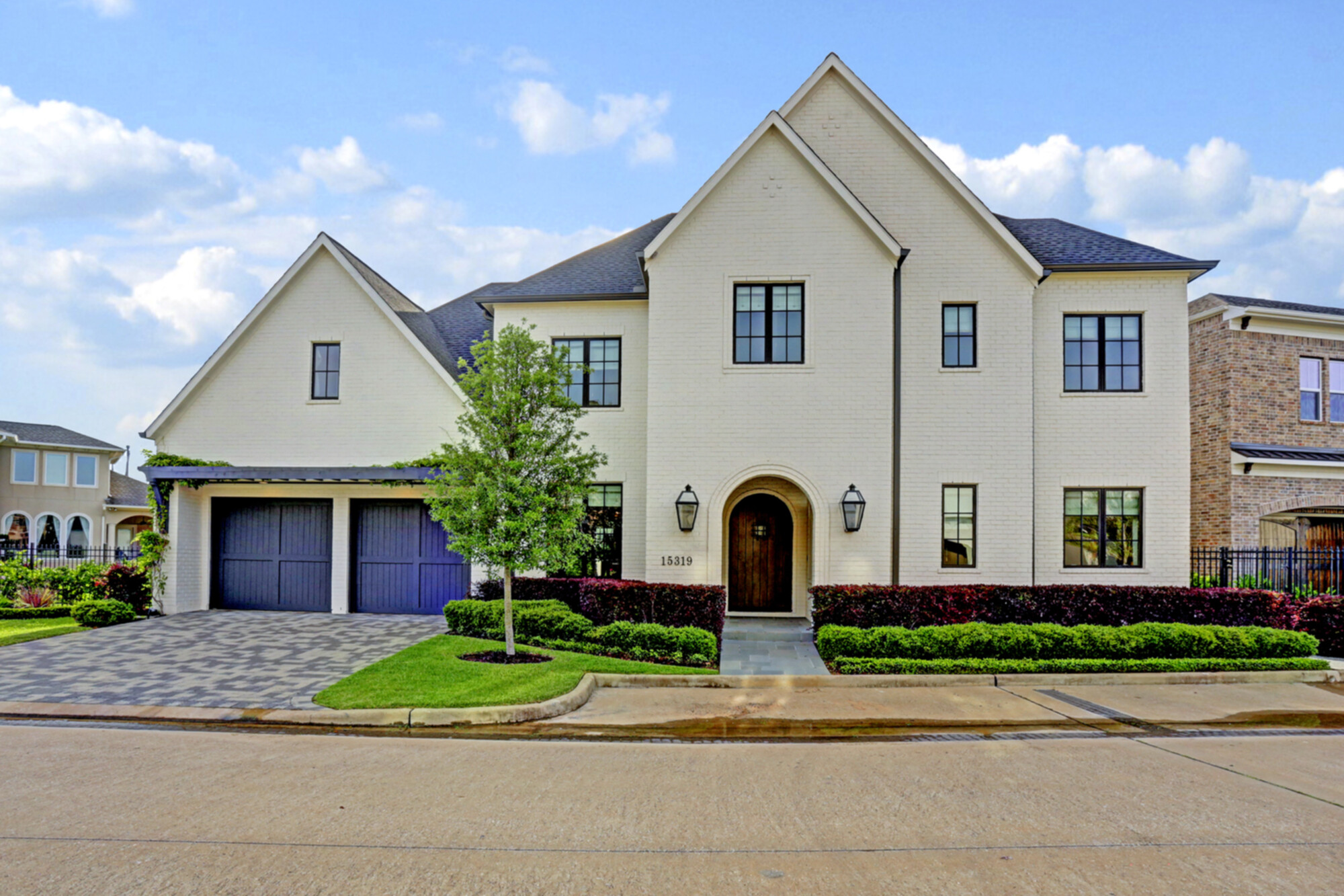 Transitional luxury home front